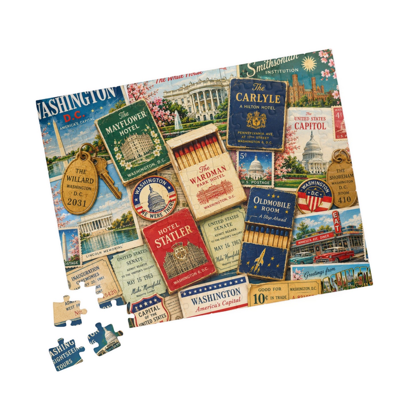 Washington DC Matchbook Puzzle | American History Memorabilia Jigsaw | Capital Landmark Patriotic Travel Nostalgia 110 pcs (Horizontal) Puzzle The Puzzle Chest