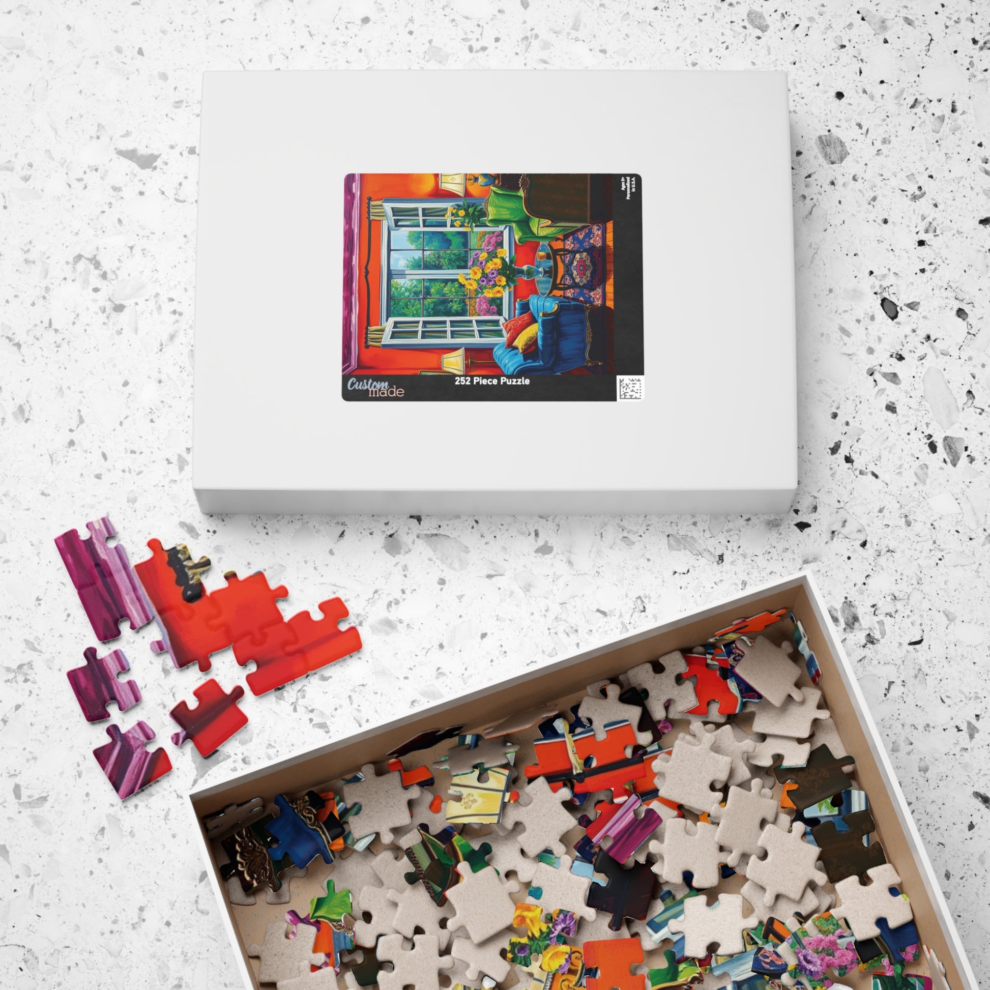 Jigsaw Puzzle, Vibrant Living Room Scene 110 252 520 1014-Piece, Red Orange Blue Green Yellow Purple Floral Wall Art Decor Game Toy, Gift Puzzle The Puzzle Chest