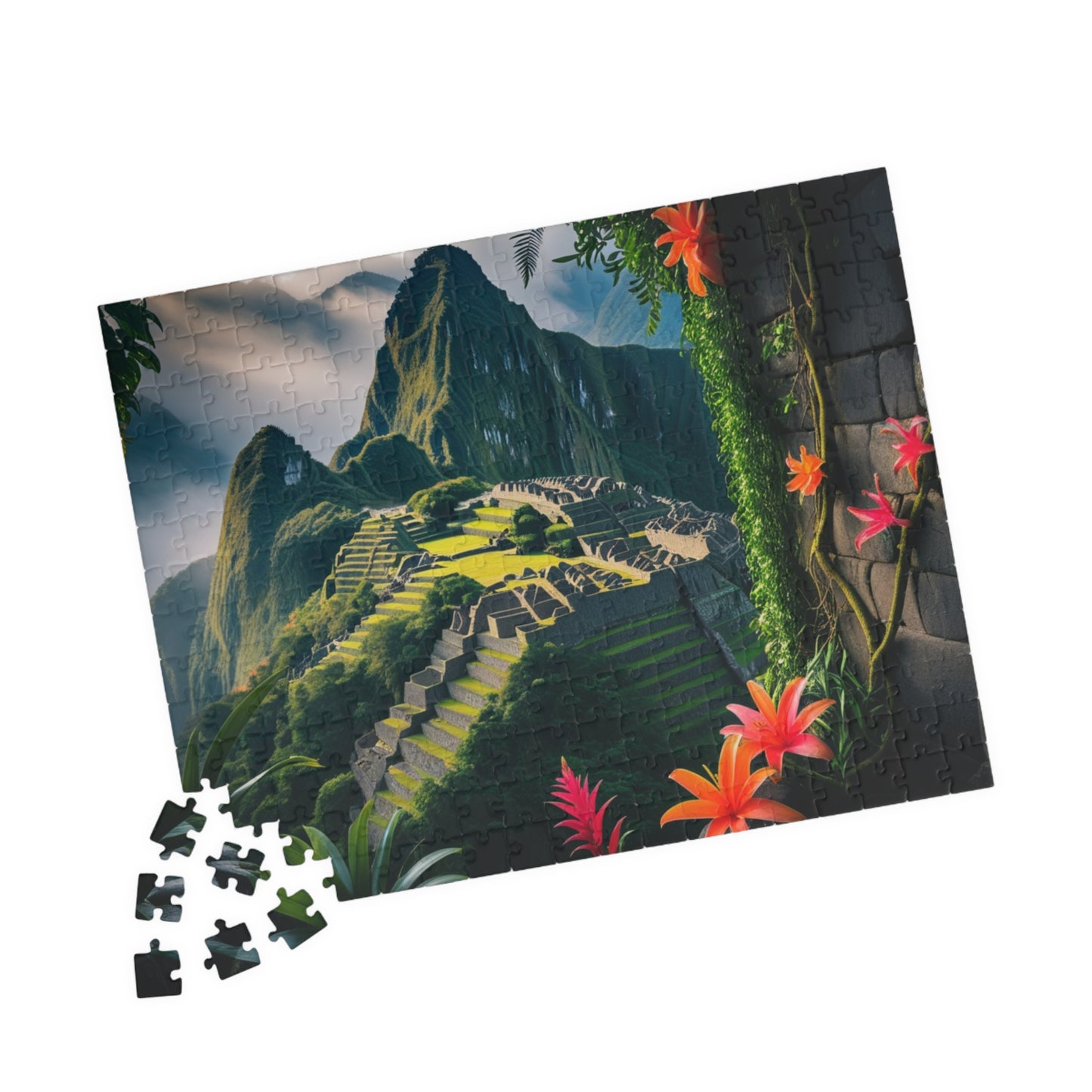 Machu Picchu Historic Landmark Puzzle, Jungle Vines Tropical Flowers, South American Travel Jigsaw Game, Nature Inspired Puzzle Lover Gift Puzzle The Puzzle Chest