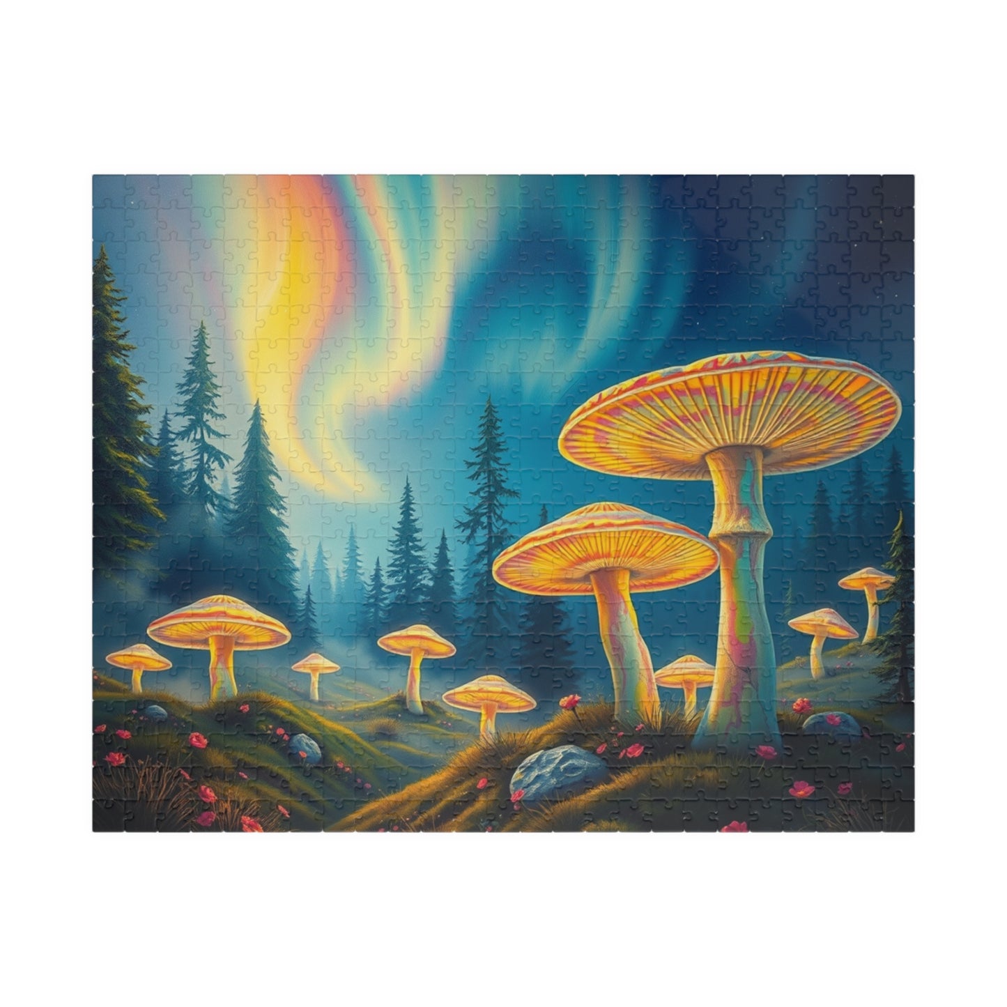 Enchanted Mushroom Puzzle with Aurora Borealis Design - Perfect Gift for Nature Lovers, Family Game Night, and Relaxation 520 pcs (Horizontal) Puzzle The Puzzle Chest