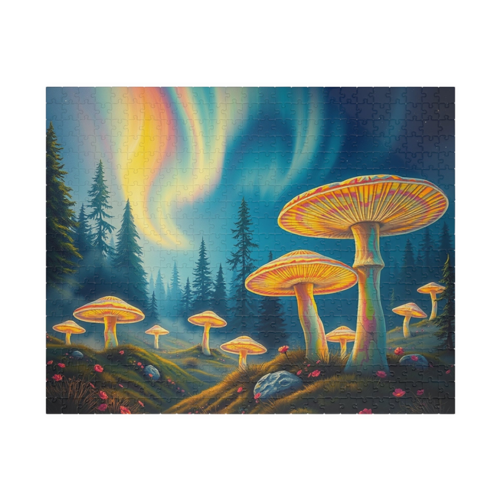 Enchanted Mushroom Puzzle with Aurora Borealis Design - Perfect Gift for Nature Lovers, Family Game Night, and Relaxation 520 pcs (Horizontal) Puzzle The Puzzle Chest