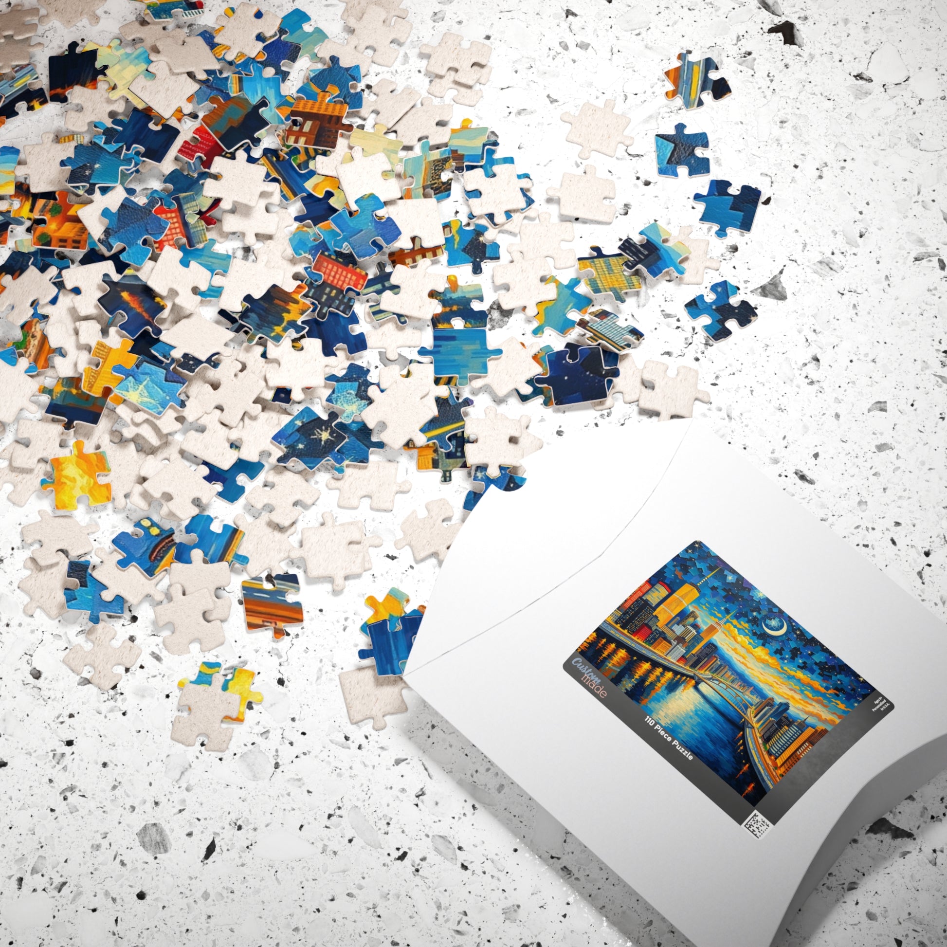 Vibrant City at Night Mosaic Puzzle, Illuminated Skyscraper View, Bustling Urban City Lights Nightscape Jigsaw Game, Fun Family Game Night Puzzle The Puzzle Chest