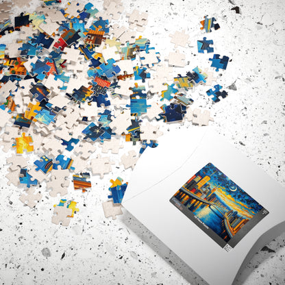 Vibrant City at Night Mosaic Puzzle, Illuminated Skyscraper View, Bustling Urban City Lights Nightscape Jigsaw Game, Fun Family Game Night Puzzle The Puzzle Chest