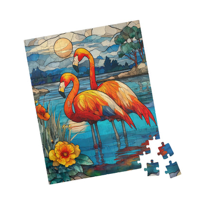 Stained Glass Style Flamingos Puzzle | 110/252/520/1014 Piece Bird Lover Jigsaw 110 pcs (Vertical) Puzzle The Puzzle Chest