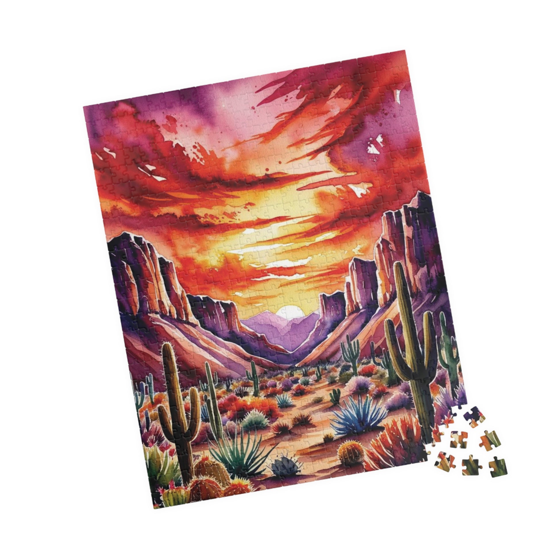 Puzzle - Desert Landscape 1000 Piece Jigsaw, Cactus Sunset Mountain Scene, Challenging Adult Hobby Game, Relaxing Family Activity, Home Puzzle The Puzzle Chest