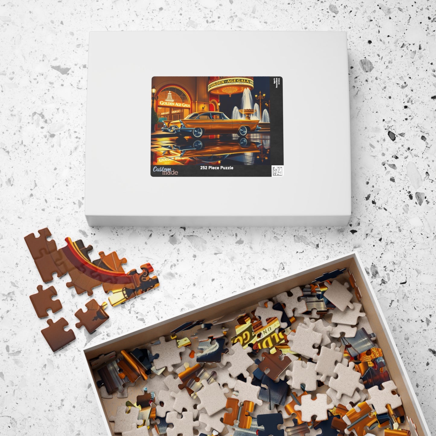 Vintage Car Puzzle, Classic Gold 1957 Chrysler 300C, Retro Vehicle Nighttime Scene Jigsaw Game, Ideal Gift for Car Enthusiasts Puzzle Lover Puzzle The Puzzle Chest