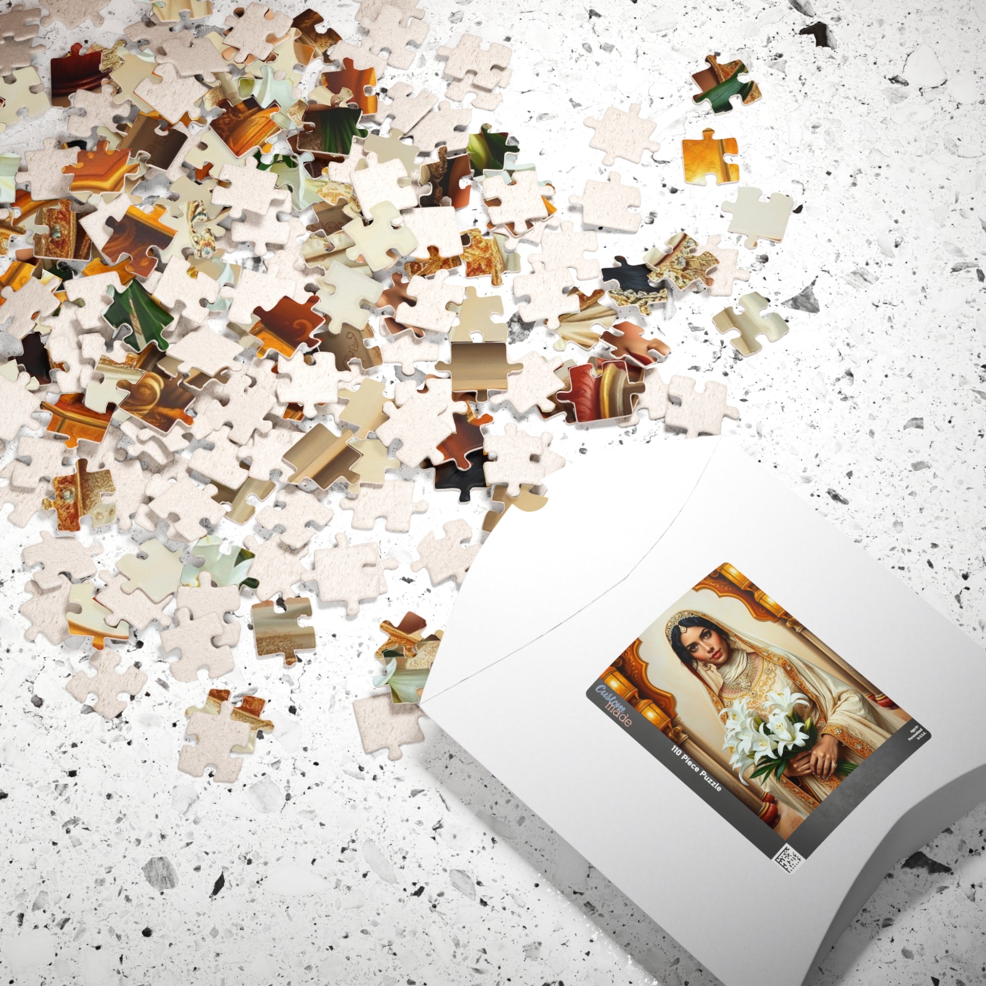 Middle Eastern Bride Puzzle with Gold Ivory Kaftan and Lanterns, Family Friendly Wedding Jigsaw Game, Mindful Activity, Puzzle Lover Gift Puzzle The Puzzle Chest