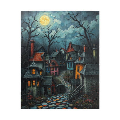 Mystical Night Village Puzzle: Enchanting Town Jigsaw Game, Perfect for Cozy Evenings, Family Fun, Halloween Decor, Gift Ideas 110 pcs (Vertical) The Puzzle Chest