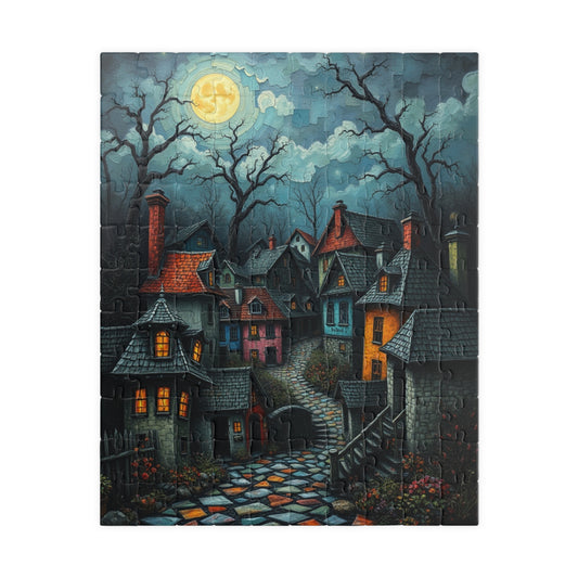 Mystical Night Village Puzzle: Enchanting Town Jigsaw Game, Perfect for Cozy Evenings, Family Fun, Halloween Decor, Gift Ideas 110 pcs (Vertical) The Puzzle Chest