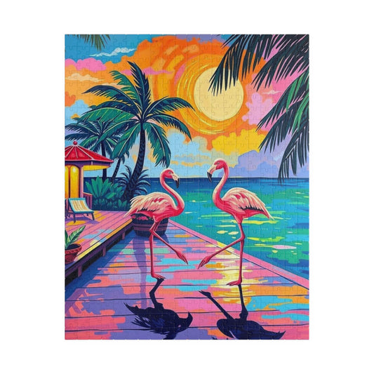 Tropical Flamingo Puzzle, 110, 252, 520, 1014-piece, Colorful Beach Decor, Creative Hobby, Gift for Nature Lover, Home Activity Brain Teaser 520 pcs (Vertical) The Puzzle Chest