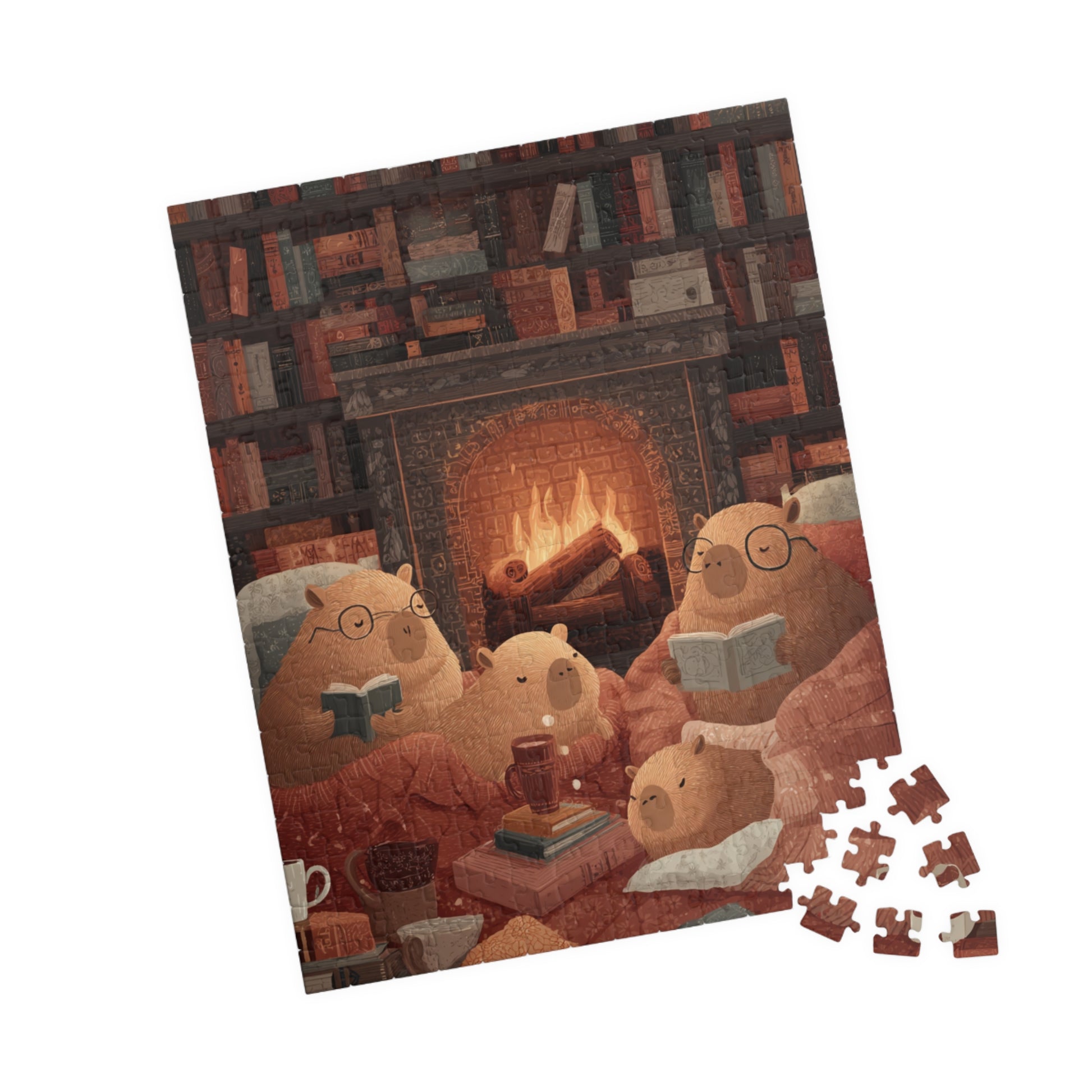 Capybara Library Jigsaw Puzzle - Cute Storybook Scene, Cartoon Puzzle Art 252 pcs (Vertical) Puzzle The Puzzle Chest