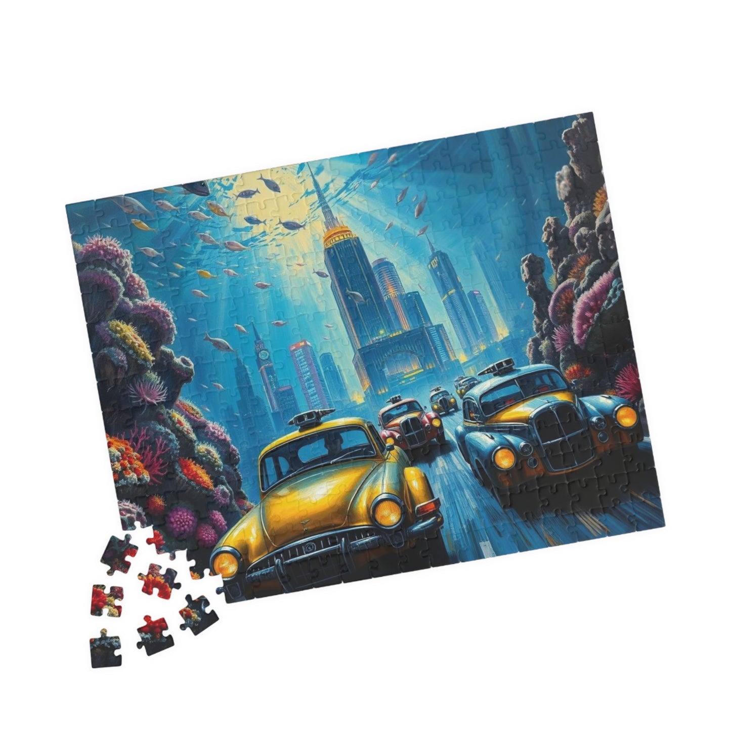 Vintage Car Puzzle - Underwater Cityscape Jigsaw Game, Urban Art Puzzle The Puzzle Chest