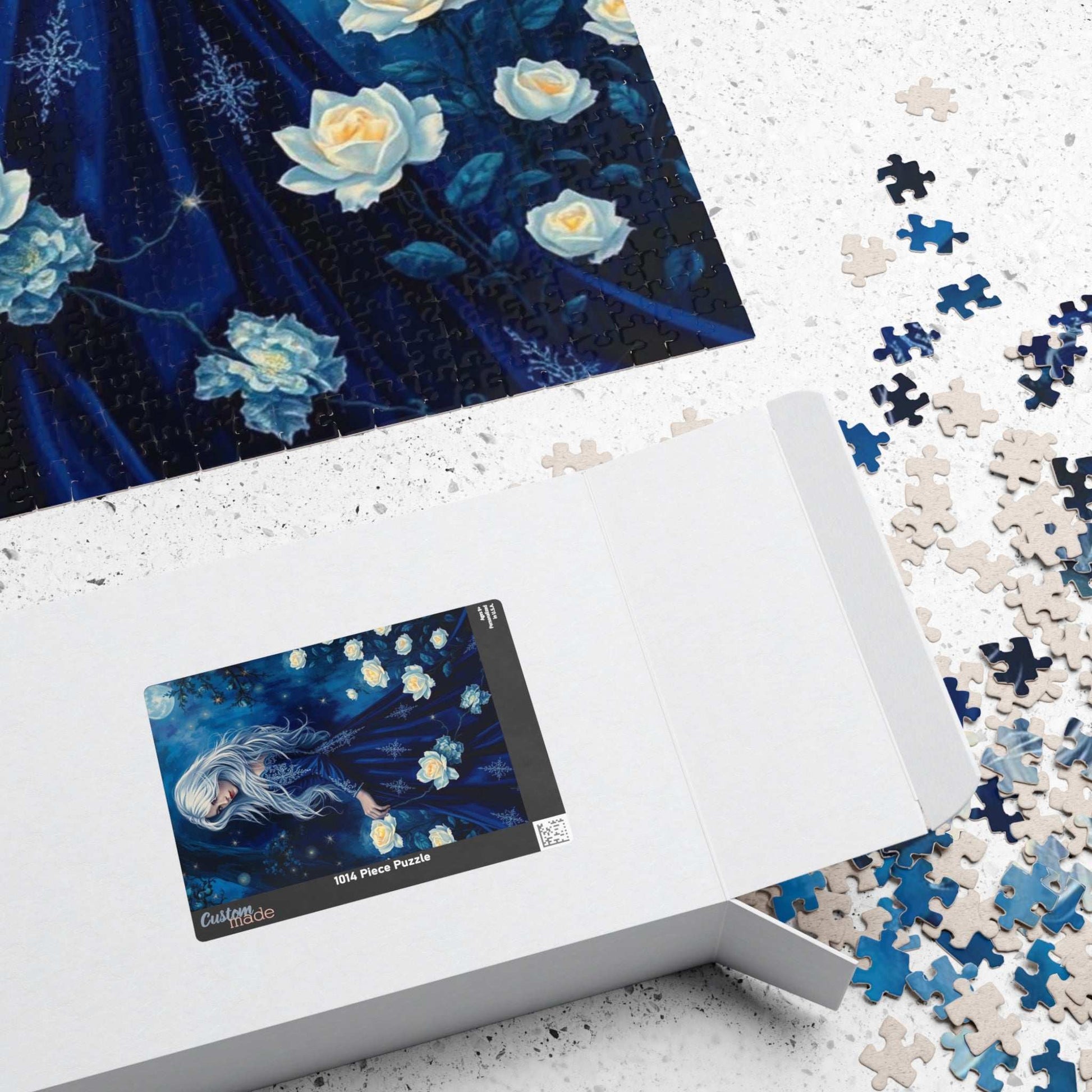 Lady of the Midnight Garden - Moonlit White Rose Jigsaw Puzzle