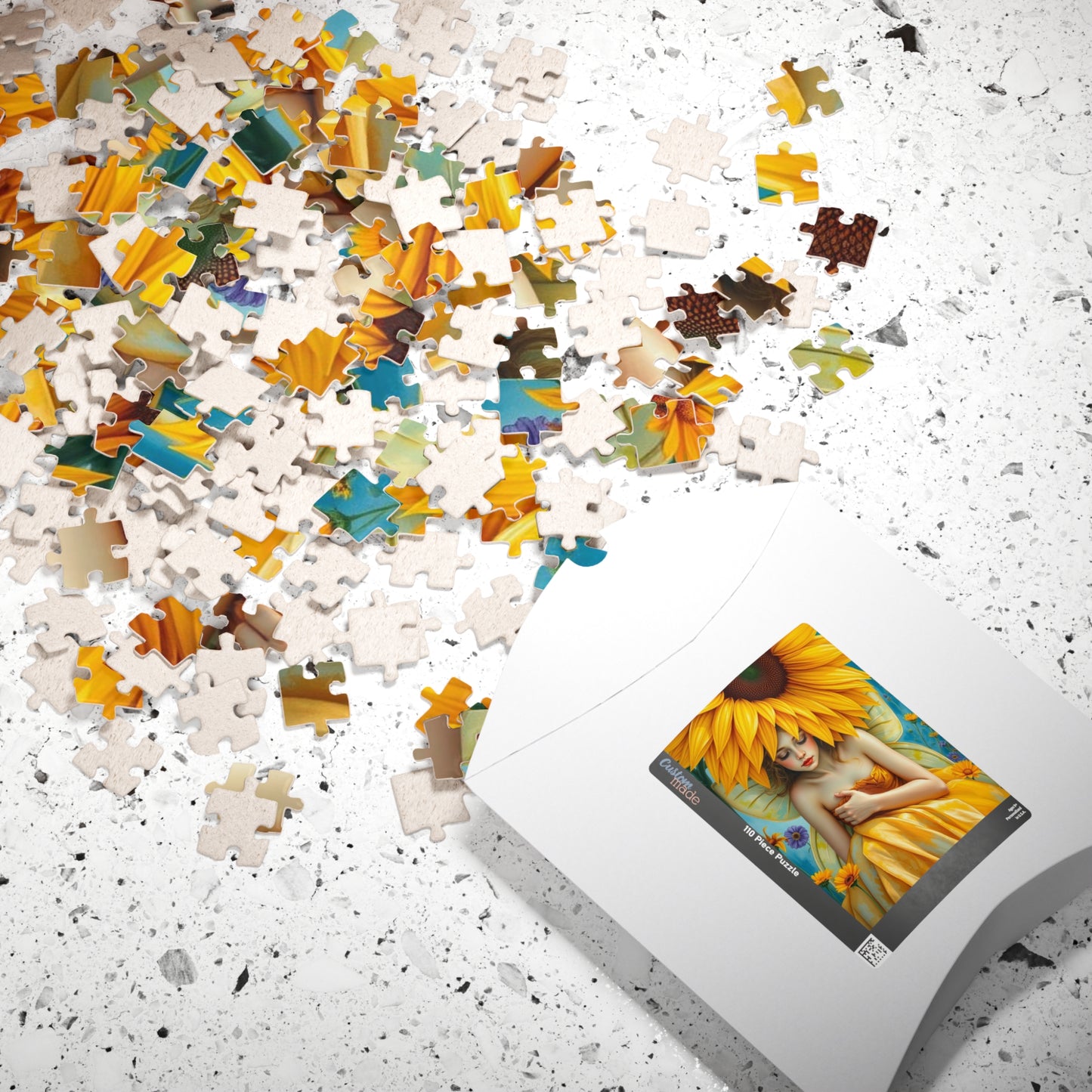 Sunflower Shade Fairy Jigsaw Puzzle, Floral Art Mythical Fantasy Game, Holiday or Birthday Gift for Friend, Decor, Mindfulness Activity
