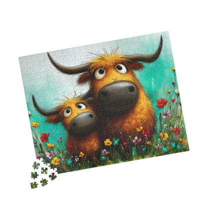 Whimsical Highland Cows Puzzle | 110/252/520 Piece Jigsaw 520 pcs (Horizontal) Puzzle The Puzzle Chest