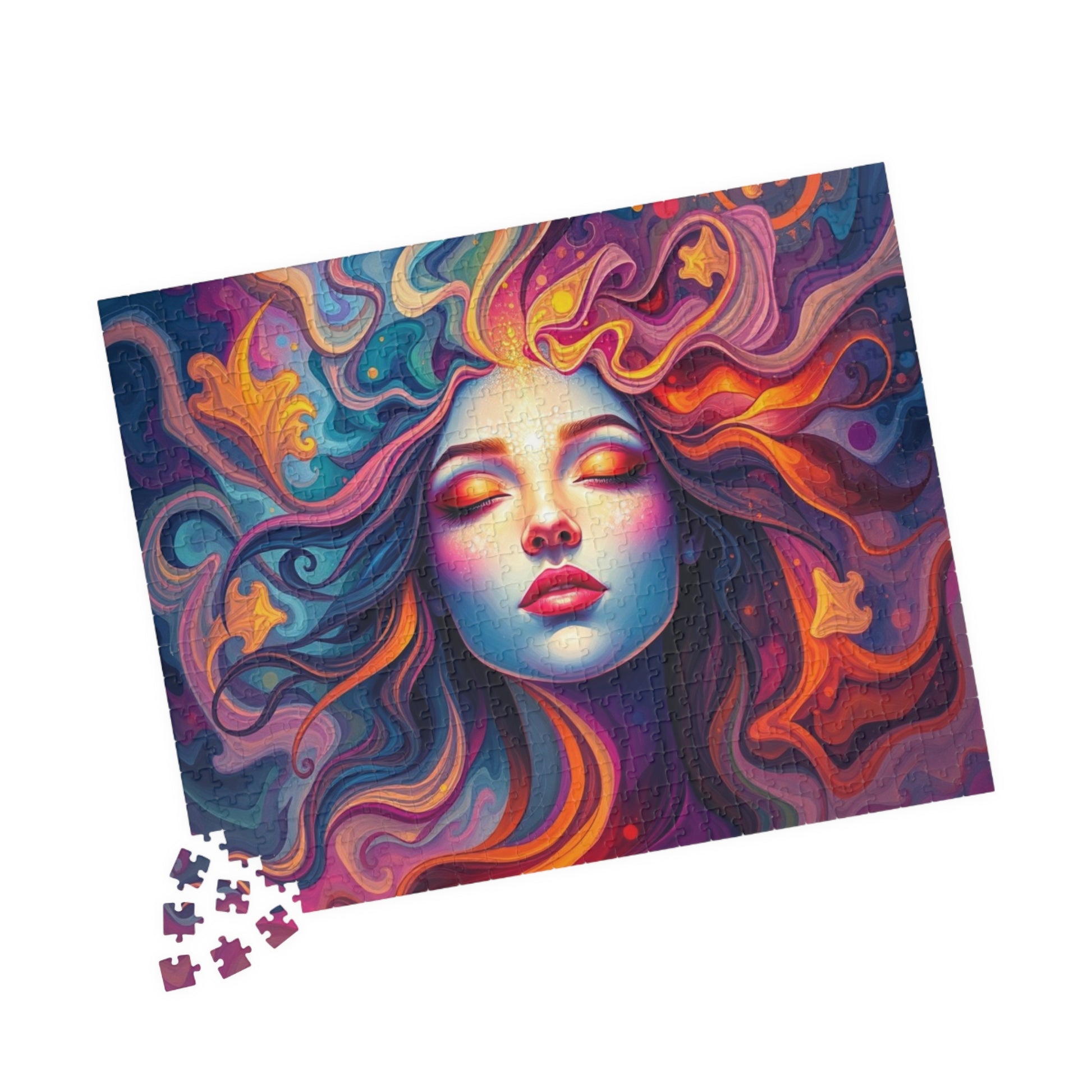 Abstract Face Jigsaw Puzzle (110-1014 Piece), Surreal Portrait of Swirling Colorful Geometric Patterns, Creative Hobby, Best Unique Gift Puzzle The Puzzle Chest