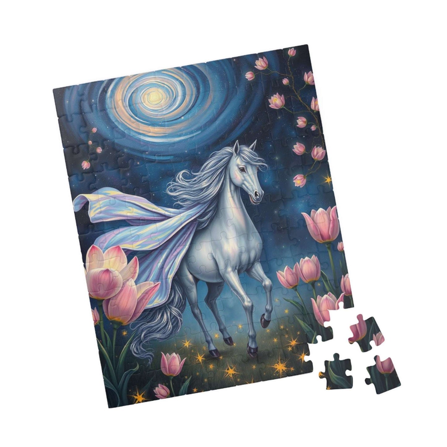 Galloping Horse Jigsaw Puzzle - Flower Field, Mare or Stallion Animal Lovers Gift for Equestrian, Horse Owner, Equine Lover 110 pcs (Vertical) Puzzle The Puzzle Chest