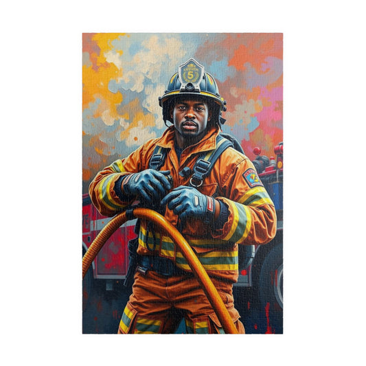 Afrocentric Firefighter Puzzle, African American Man Inspirational Black Art Jigsaw Game, Puzzle Lover Holiday Gift, Family Bonding Activity