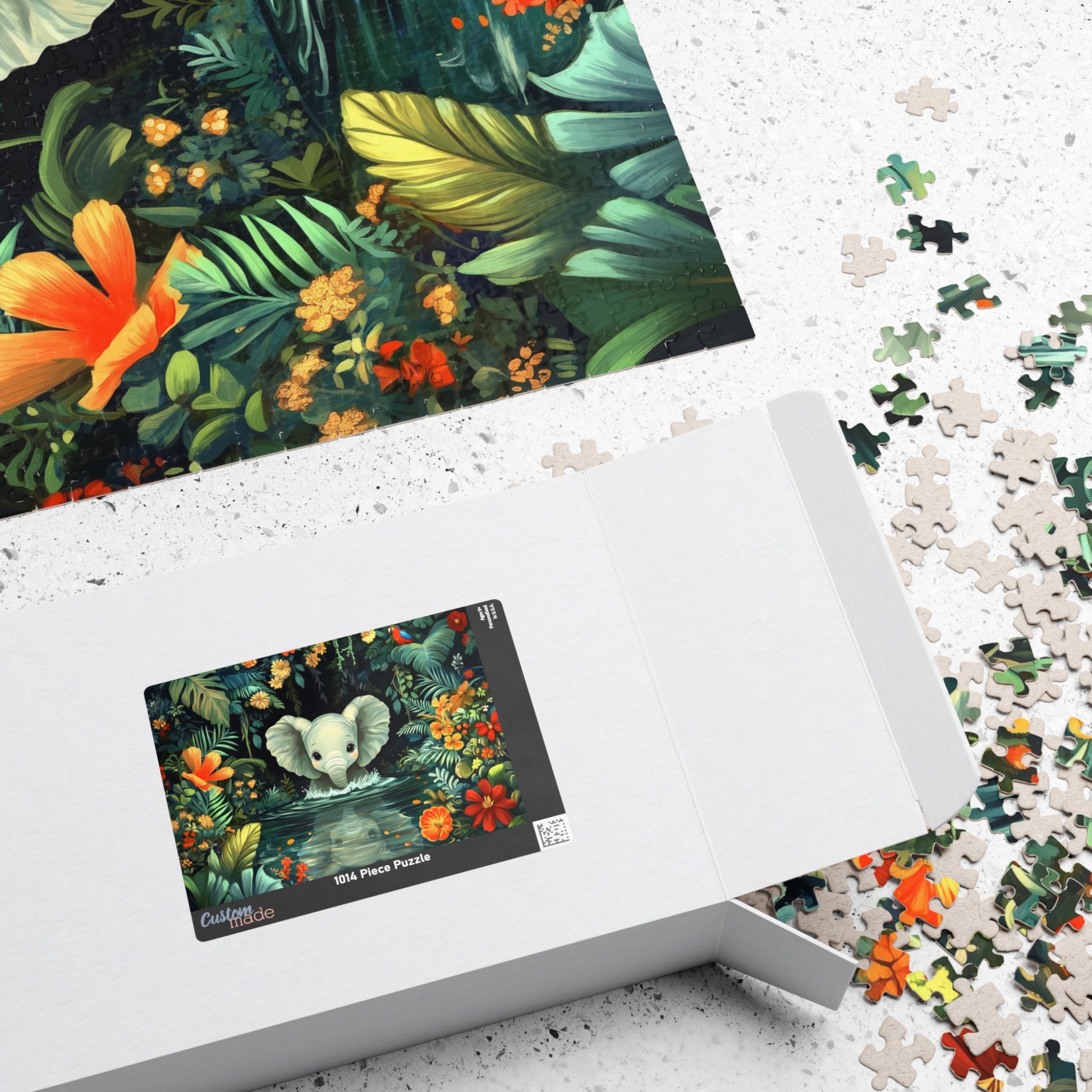 Baby Elephant in Jungle Puzzle | Floral Tropical Scene 110-1014pc Puzzle The Puzzle Chest