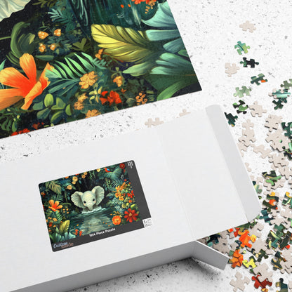 Baby Elephant in Jungle Puzzle | Floral Tropical Scene 110-1014pc Puzzle The Puzzle Chest