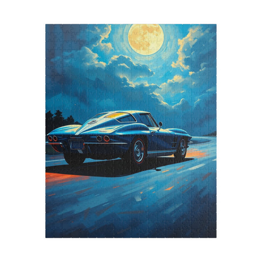 Classic Car Puzzle - Vintage Blue 1963 Corvette, Retro Auto Jigsaw Game, Nostalgic Gift for Car Enthusiasts, Family Fun, Men's Gift 520 pcs (Vertical) Puzzle The Puzzle Chest