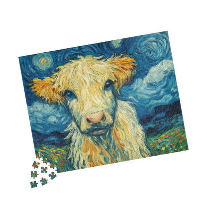 Van Gogh Style Highland Cow Puzzle | 110-1014 Piece Farm Animal Jigsaw 520 pcs (Horizontal) Puzzle The Puzzle Chest