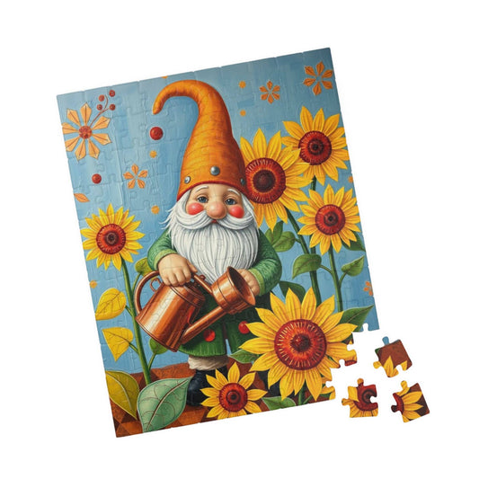 Nordic Gnome Gardening Sunflowers – Scandinavian Folk Garden Jigsaw Puzzle 110 pcs (Vertical) Puzzle The Puzzle Chest