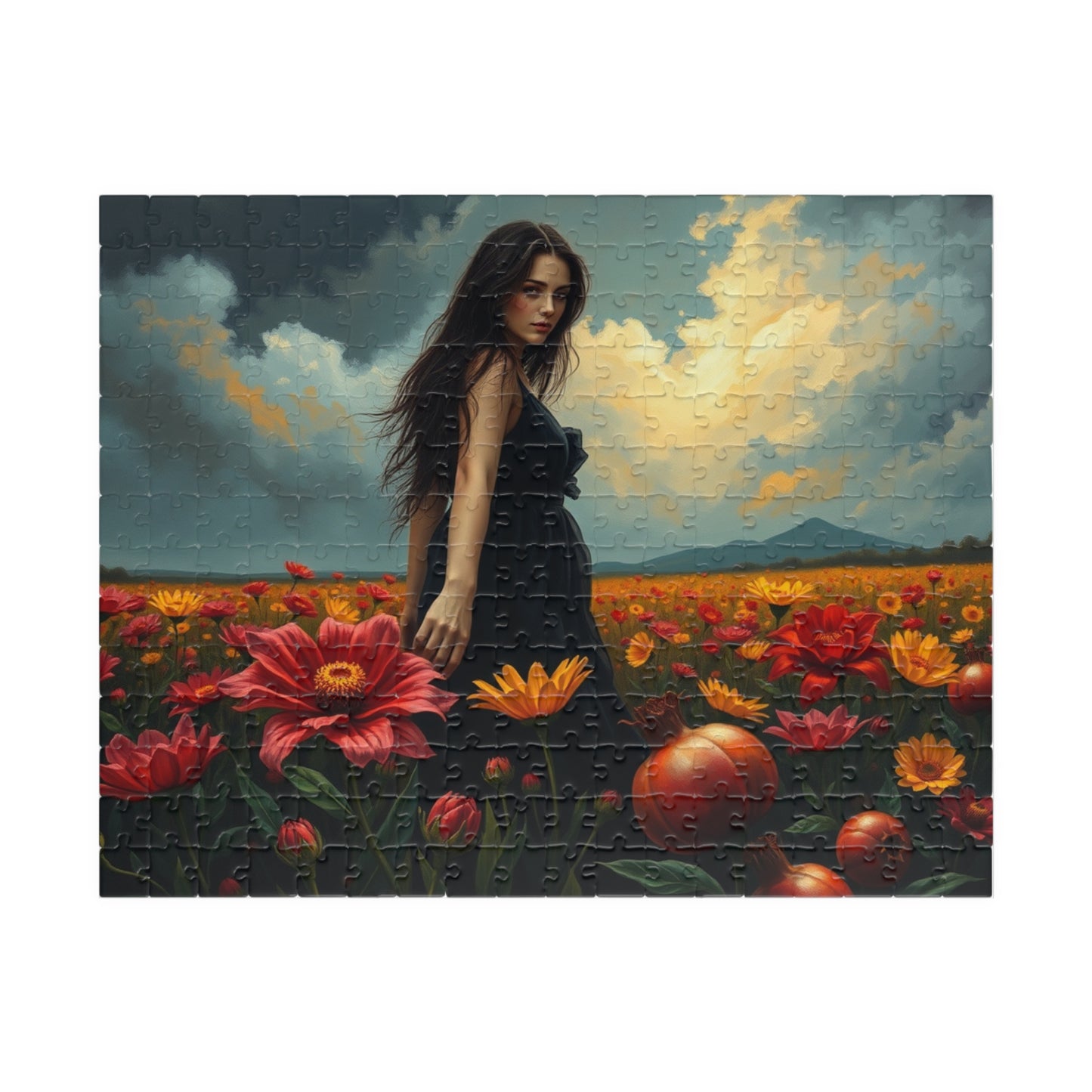 Gothic Floral Jigsaw Puzzle, Lone Figure in Flower Field Dark Fantasy Art Puzzle for Adult, Indoor Leisure Activity, Gift for Family Friends 252 pcs (Horizontal) Puzzle The Puzzle Chest