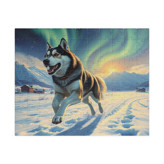 Siberian Husky Jigsaw Puzzle, Stunning Dog Artwork, Friend Gift for Animal Lover, Family Game Night, Home Entertainment Cozy Winter Activity 110 pcs (Horizontal) Puzzle The Puzzle Chest