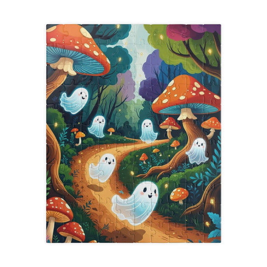Mystical Forest Ghost Parade Jigsaw Puzzle - Enchanting Ghosts and Mushrooms Halloween Puzzle