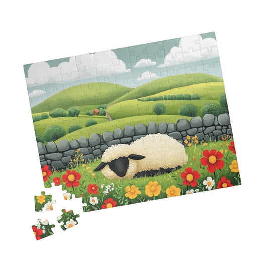 Sheep in Wildflower Meadow Puzzle | 120/252/500-Piece Jigsaw 110 pcs (Horizontal) Puzzle The Puzzle Chest