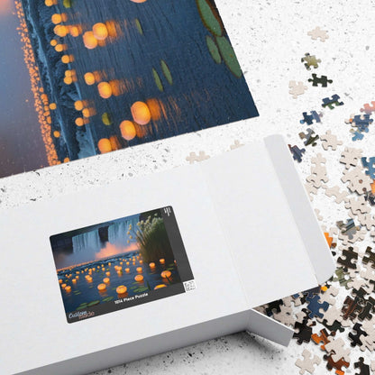 The Mighty Niagara Falls Landmark Jigsaw Puzzle, Nighttime Scene with Floating Lanterns and Lilies, Gift for Nature Lover, Puzzle Enthusiast Puzzle The Puzzle Chest