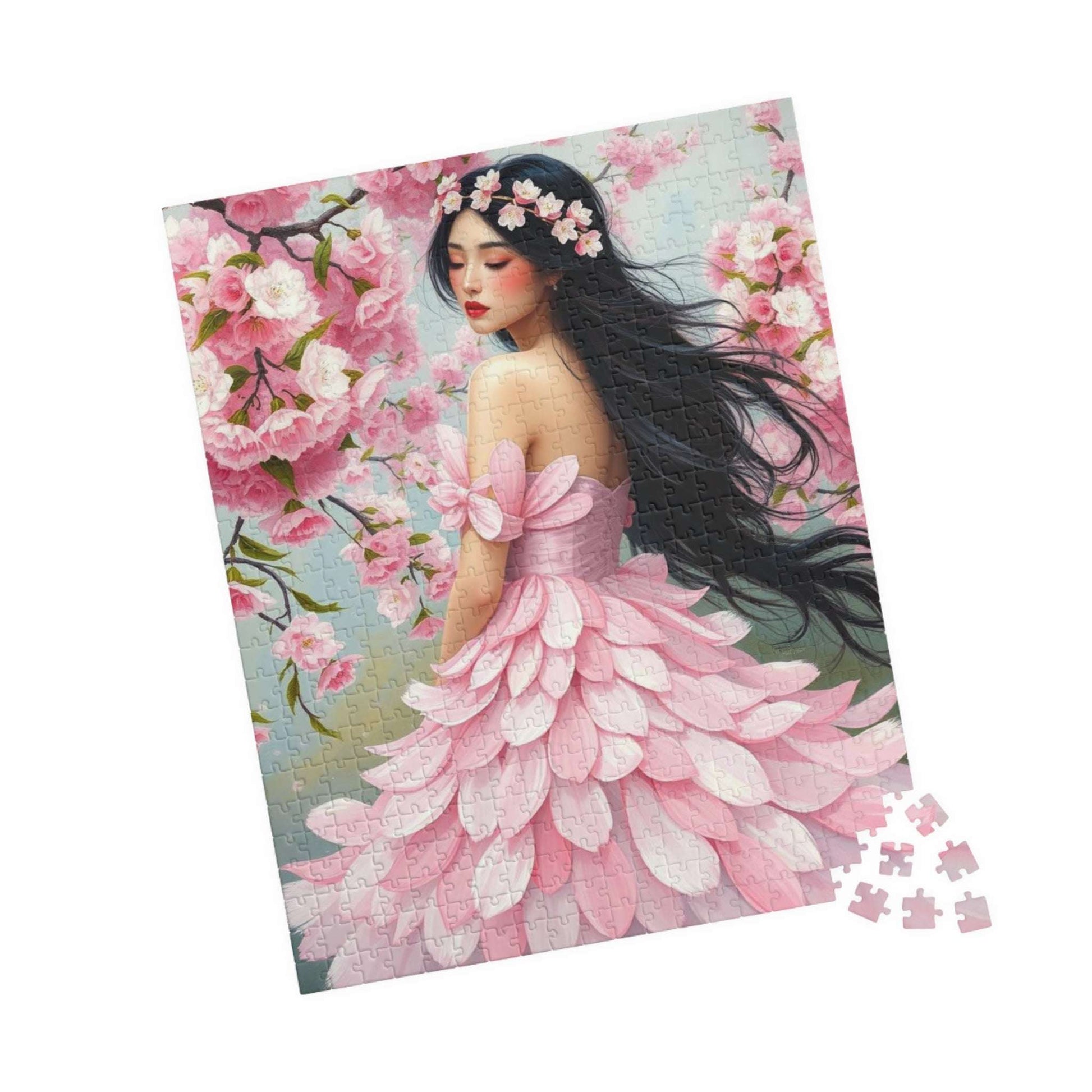 Lady of the Blossoming Grove - Spring Cherry Blossom Jigsaw Puzzle, Beautiful Flower Art Floral Gift