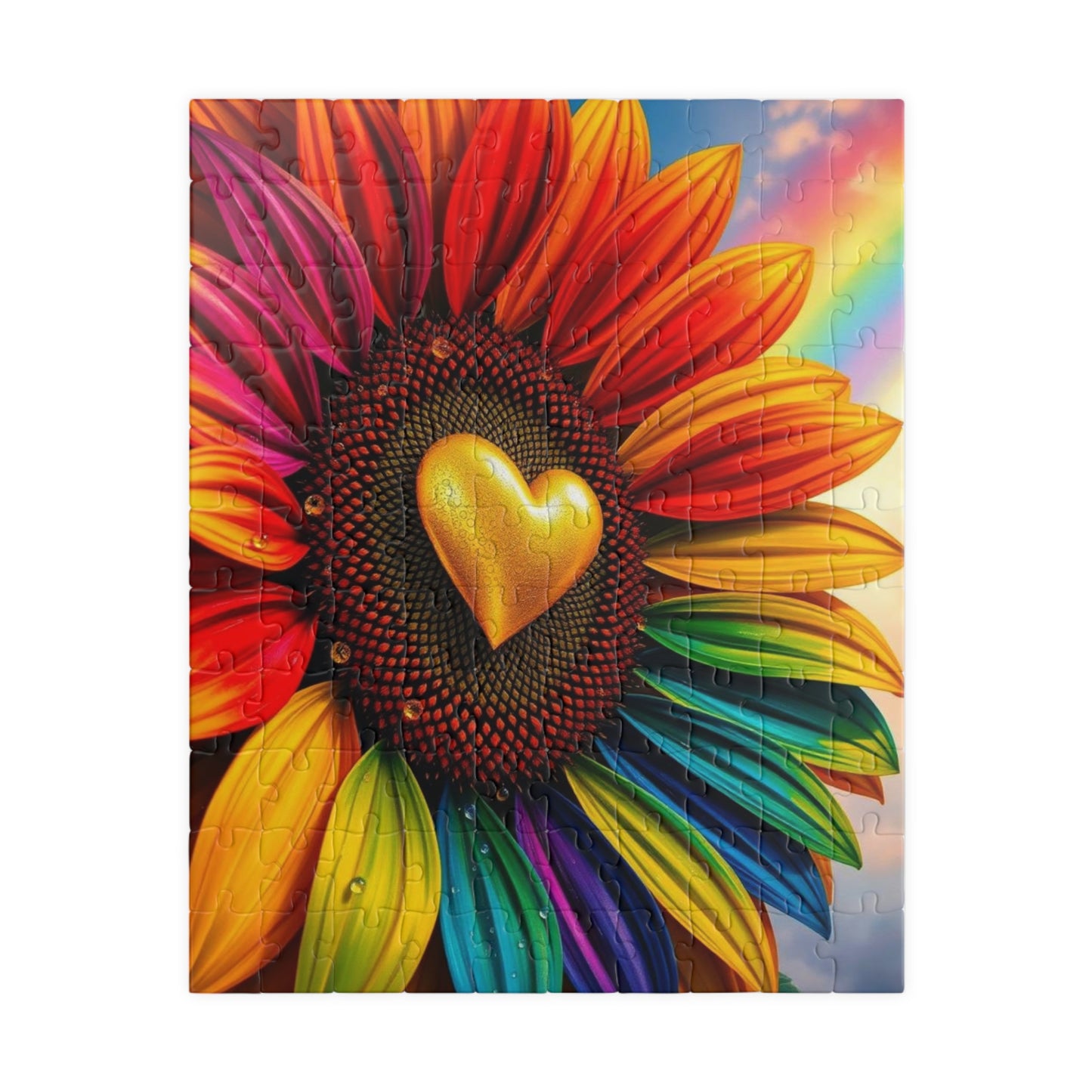 Pride in Bloom: Rainbow Sunflower Jigsaw Puzzle, LGBTQ+ Holiday Birthday Gift for Nature Lover, Family Time, and Celebrations 110 pcs (Vertical) Puzzle The Puzzle Chest