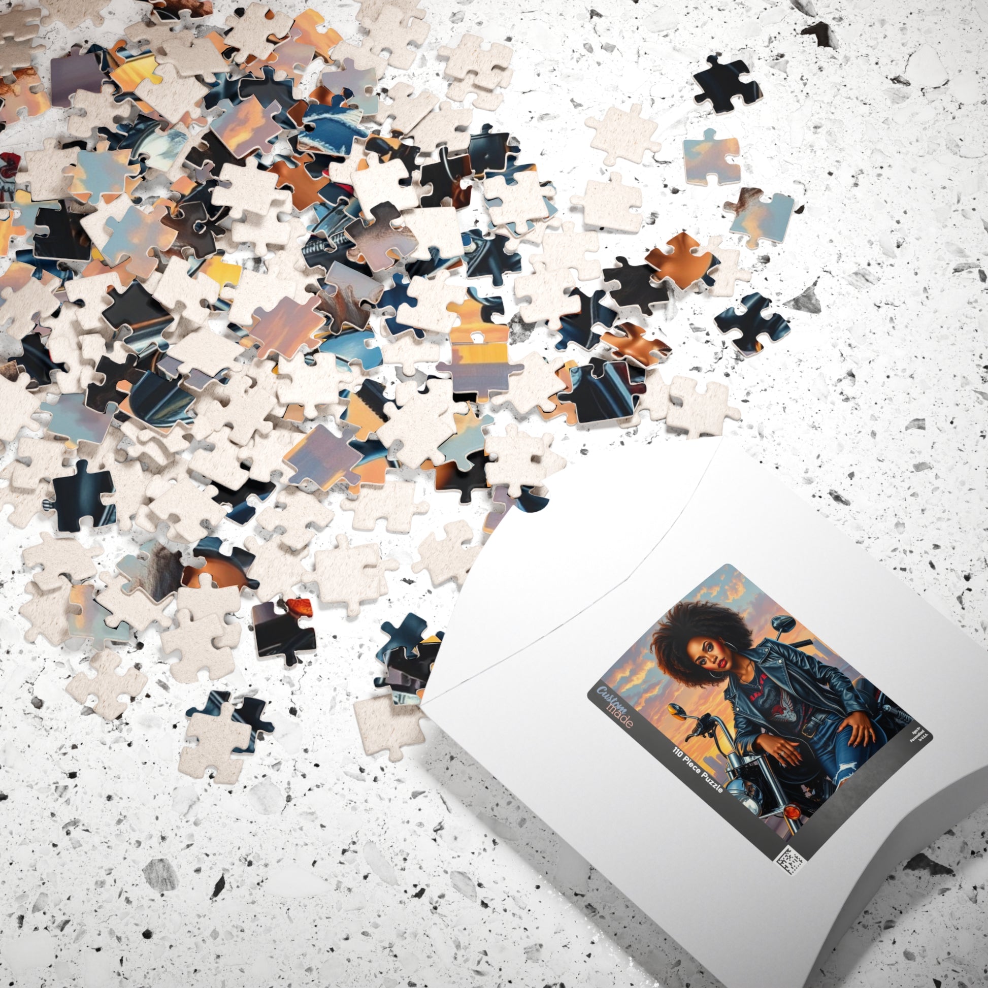 Motorcycle Chic Puzzle - 110, 252, 520, 1014-Piece African American Woman, Perfect Gift for Bikers, Adventurers, and Puzzle Enthusiasts Puzzle The Puzzle Chest