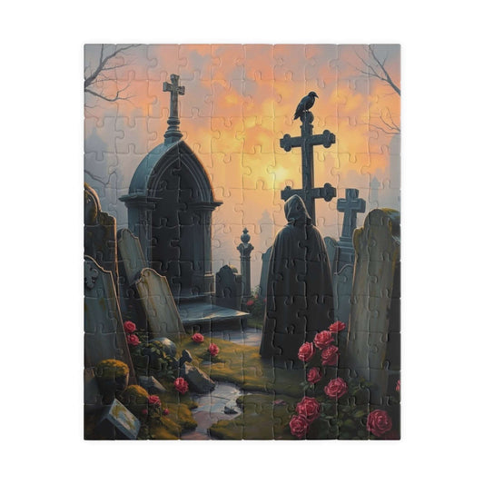 Gothic Graveyard Jigsaw Puzzle, Eerie Dawn Cemetery Scene, Halloween Game Toy, Challenging Quiet Pastime Brain Teaser, Family Activity, Gift 110 pcs (Vertical) Puzzle The Puzzle Chest