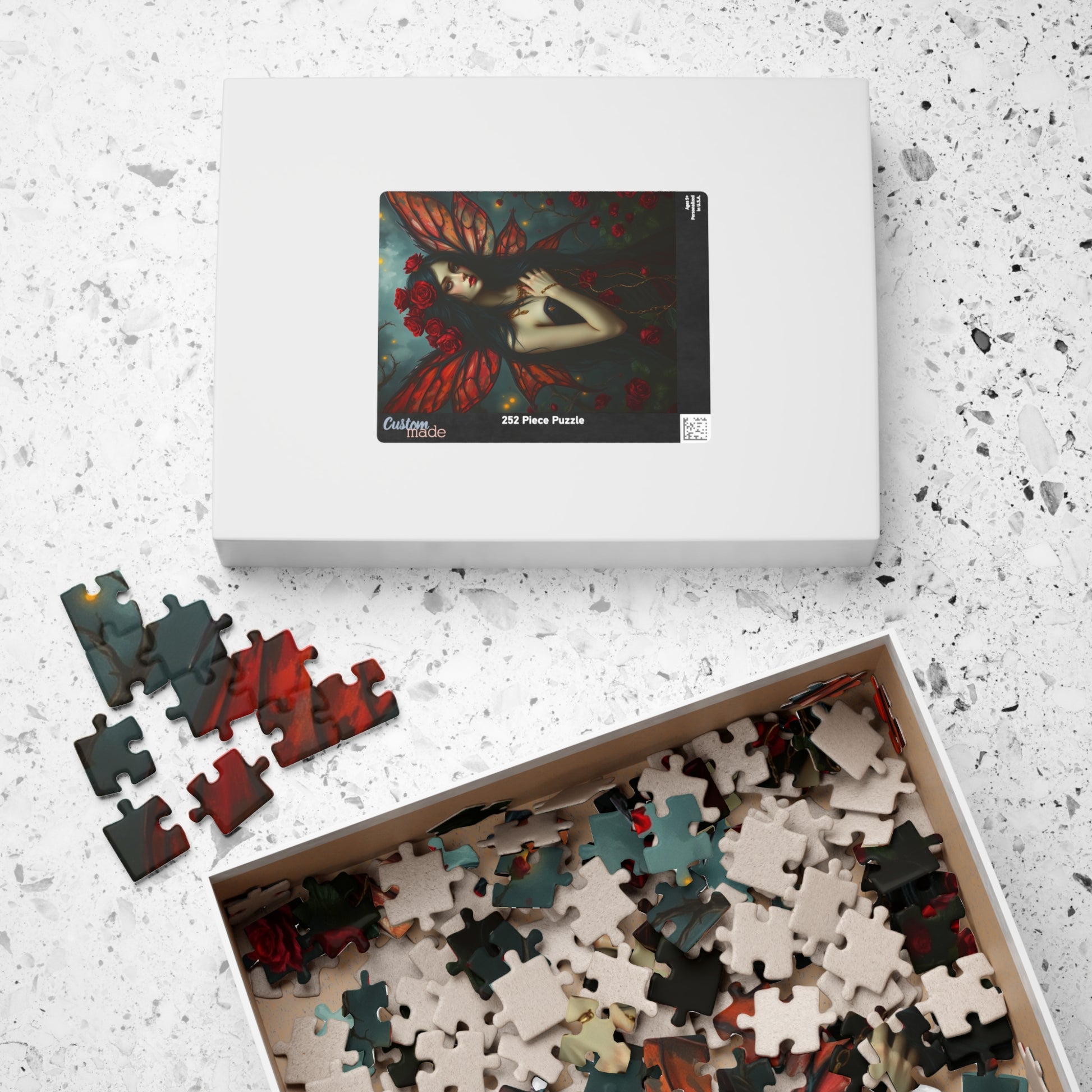 Midnight Rose Fairy Jigsaw Puzzle, Enchanting Mythical Creature, Gothic Art Gift for Fantasy Lover, Home Entertainment, Mindfulness Activity The Puzzle Chest