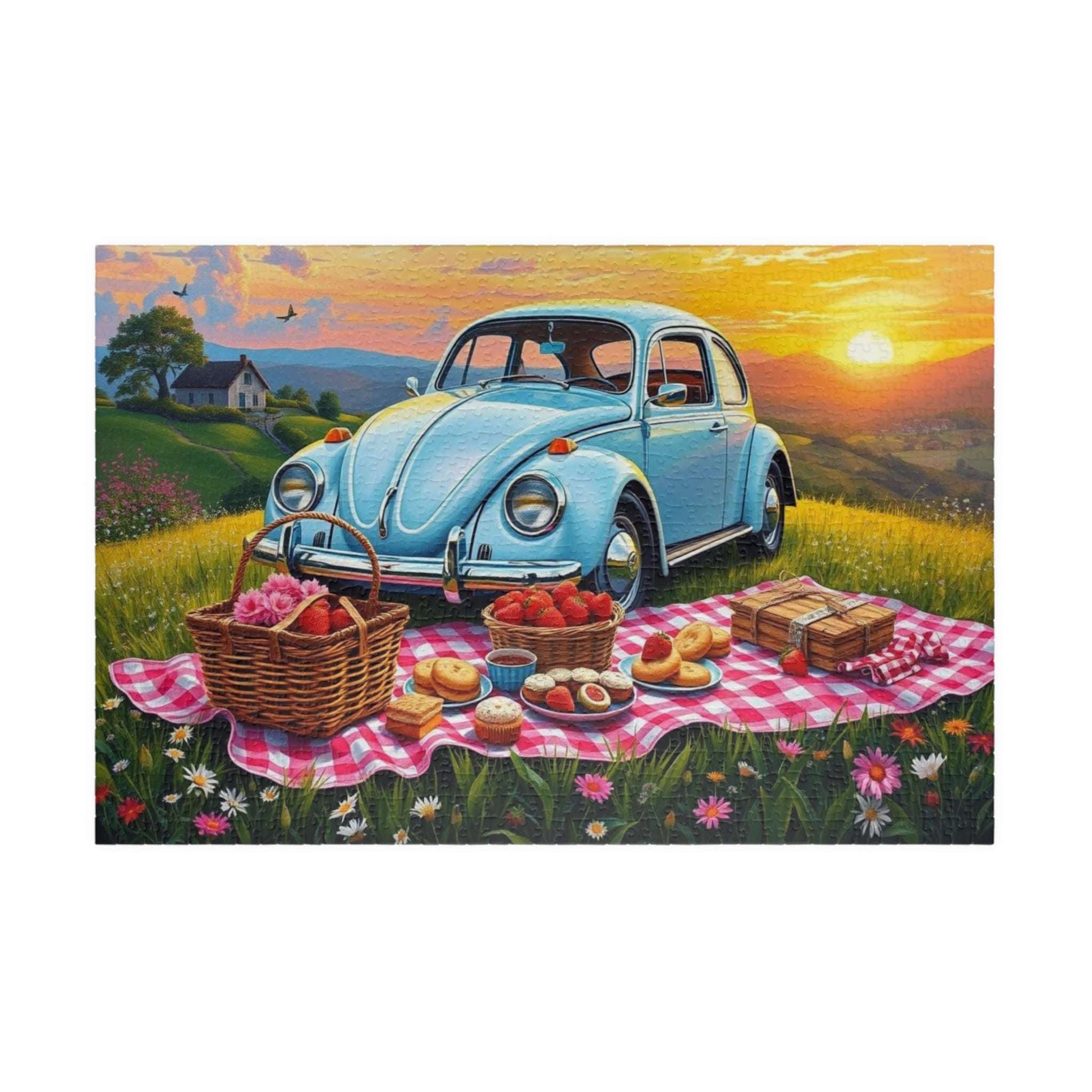 Vintage Picnic Puzzle, 110, 252, 520, 1014-piece Retro Auto Jigsaw Game for Nature Lover Gift, Family Fun, Solo Indoor Activity