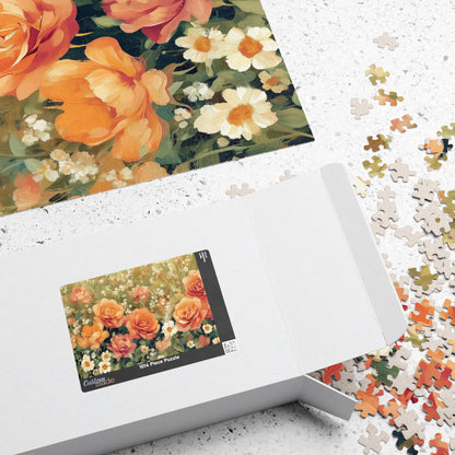 Floral Garden Jigsaw Puzzle — Vintage Orange Rose Meadow Flower Game