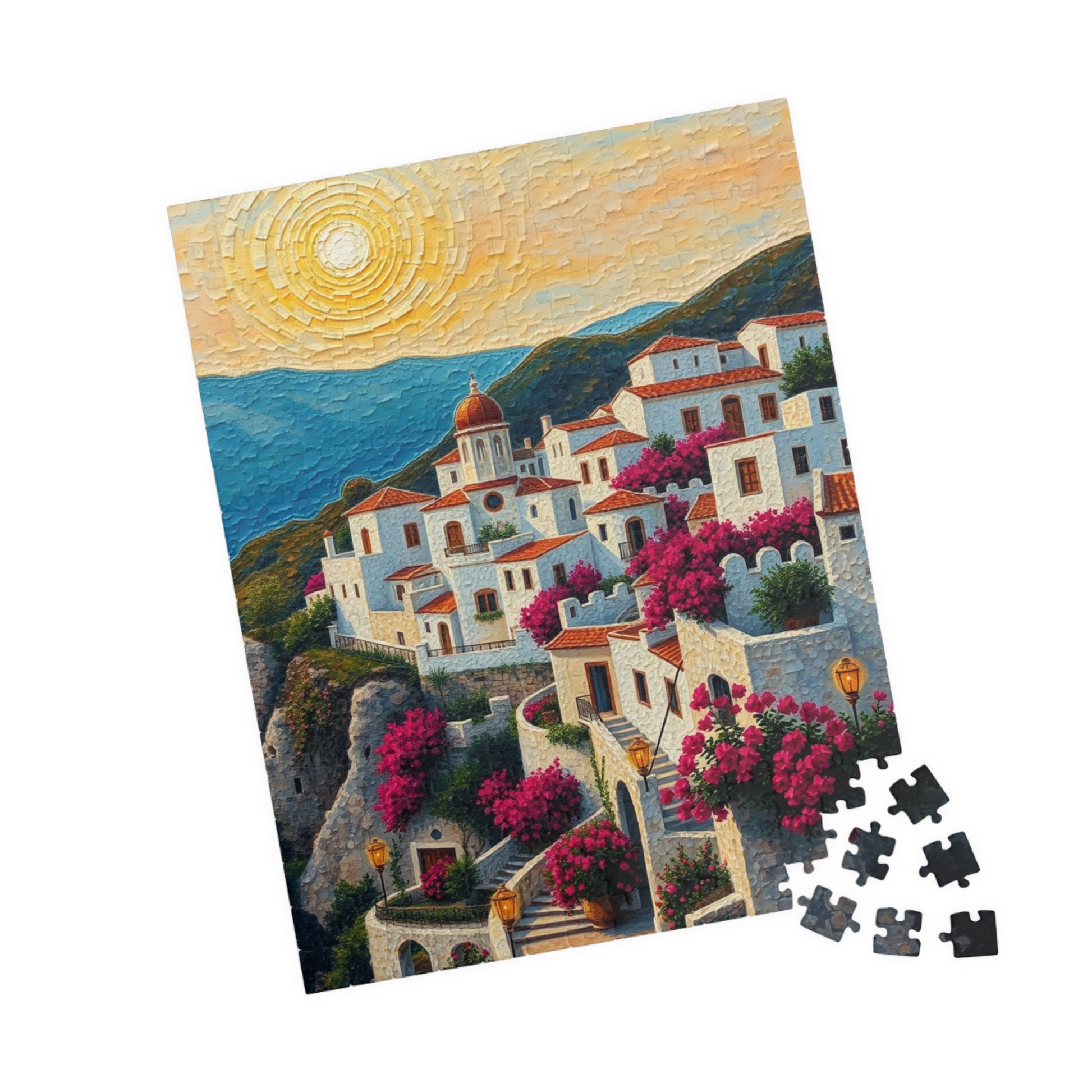 Mediterranean Village Jigsaw Puzzle - Mosaic Design, Tabletop Game for Family Activity, Mental Exercise, Quiet Pastime, Puzzle Lover Gift The Puzzle Chest