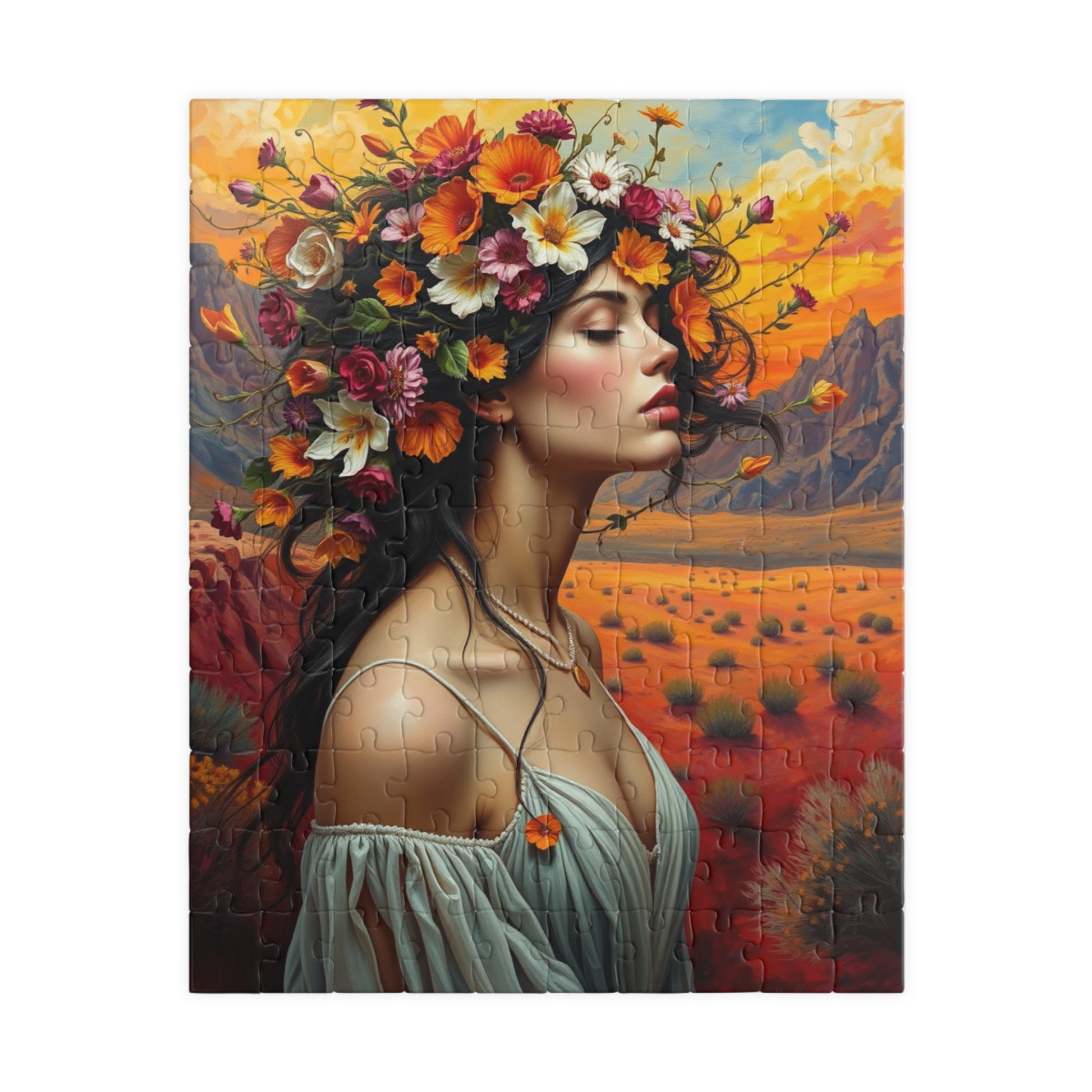 Surreal Mexican Desert Art Puzzle, Floral and Vine Woman Portrait Design 110-1014 Pieces Jigsaw, Frida Kahlo Inspired, Gift for Art Lover 110 pcs (Vertical) Puzzle The Puzzle Chest
