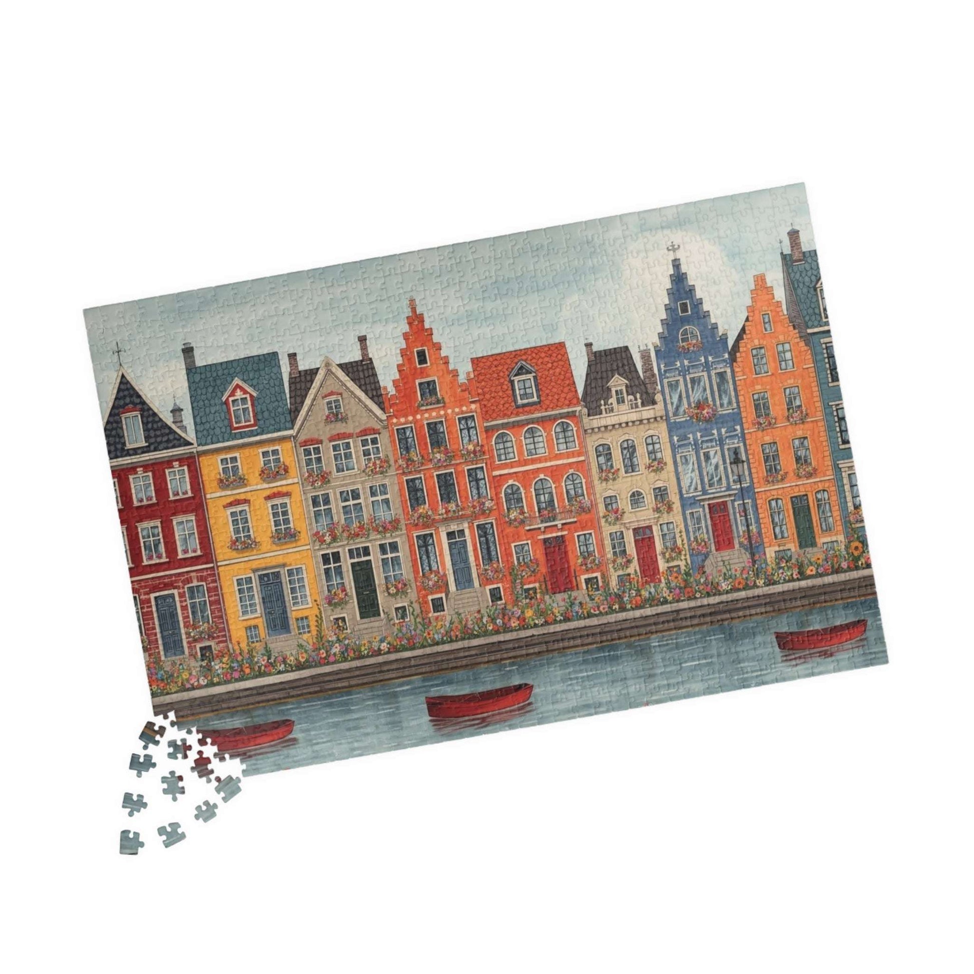 Canal Village Jigsaw Puzzle - Spring Town River Daytime Scene 1014 pcs (Horizontal) Puzzle The Puzzle Chest
