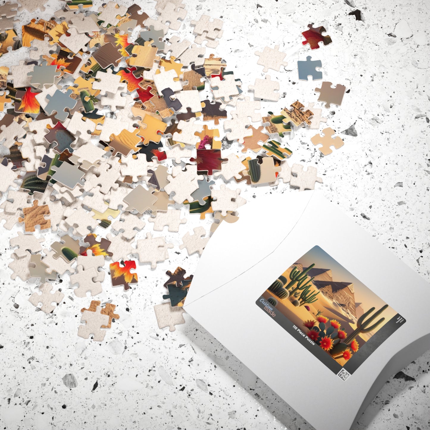 Pyramids of Giza Jigsaw Puzzle, Desert Landscape Cacti Prickly Pears Red Flowers, 110 252 520 1014-piece, Fun Egyptian Travel Hobby, Ancient Puzzle The Puzzle Chest