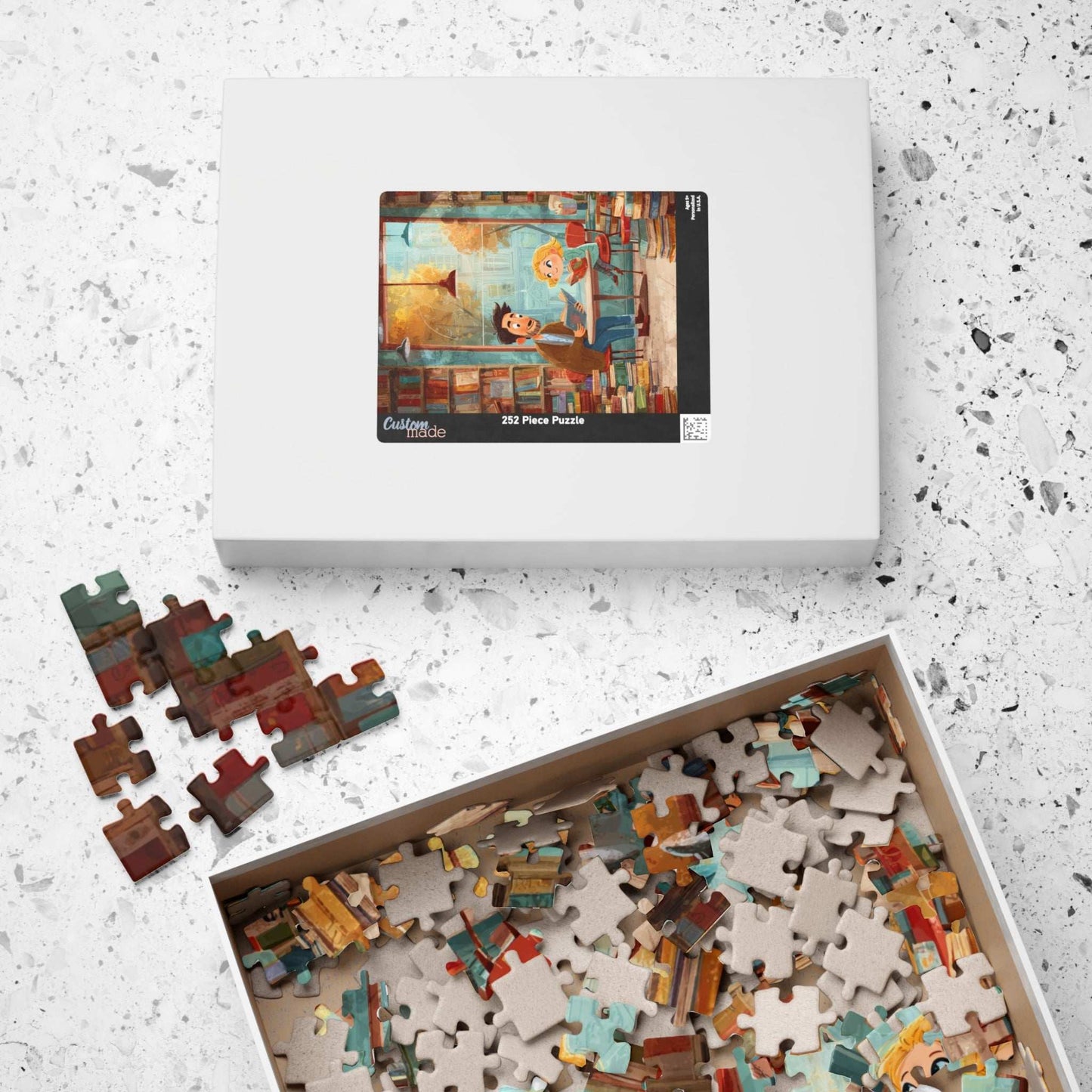 Whispers Between the Shelves - Watercolor Cozy Bookstore Jigsaw Puzzle, Storybook Cartoon Illustration Puzzle The Puzzle Chest