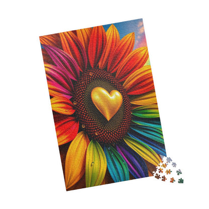 Pride in Bloom: Rainbow Sunflower Jigsaw Puzzle, LGBTQ+ Holiday Birthday Gift for Nature Lover, Family Time, and Celebrations Puzzle The Puzzle Chest
