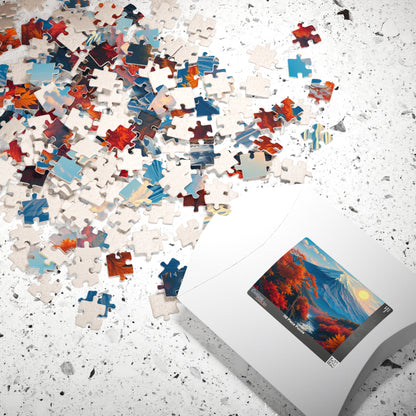 Surreal Autumn Mount Fuji Puzzle: Snow-Capped Peak and Vibrant Foliage Landscape Puzzle, Famous Landmark Jigsaw Game, Nature Lover Gift Puzzle The Puzzle Chest