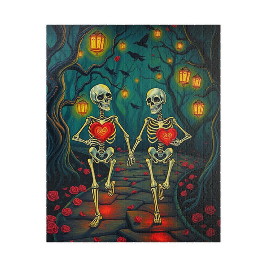 Til Death Elopes - Romantic Skeleton Jigsaw Puzzle, Halloween Home Decor, Vintage Dark Fantasy Art Holiday Gift for Puzzle Lover Birthday