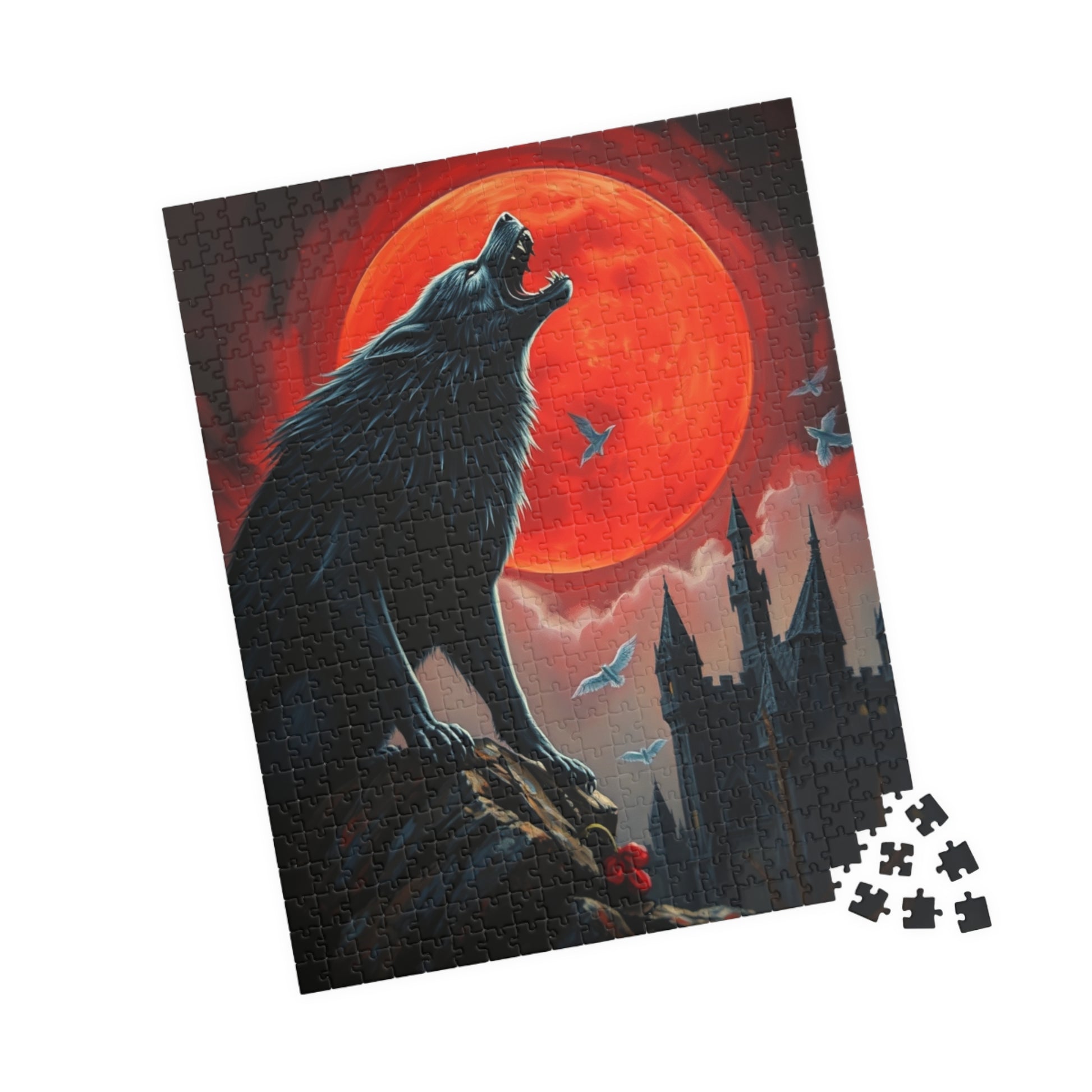 Gothic Wolf Jigsaw Puzzle, Howling at Blood Moon Mysterious Scene, Gift for Wolf Lovers, Spooky Night Entertainment, Solo Fun, Brain Teaser Puzzle The Puzzle Chest