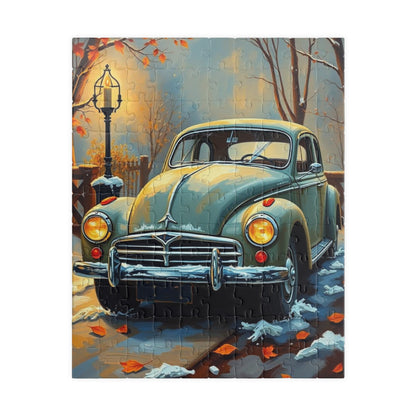 Winter Vintage Car Puzzle - Nostalgic Family Fun, Great Gift for Car Lovers, Indoor Activities, Rainy Day Entertainment