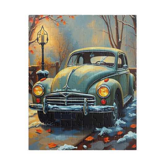 Winter Vintage Car Puzzle - Nostalgic Family Fun, Great Gift for Car Lovers, Indoor Activities, Rainy Day Entertainment
